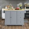 Rolling Mobile Kitchen Island with Solid Wood Top and Locking Wheels,52.7 Inch Width,Storage Cabinet and Drop Leaf Breakfast Bar,Spice Rack