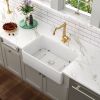 White Undermount Farmhuose Ceramic Kitchen Sink, Deep Apron Single Bowl Farm Sink with Bottom Grid