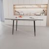 47" expandable to 63" inch MDF square white marble patterned dining table, modern industrial kitchen and dining table