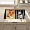 28*19 inch Quartz Stone Workstation Kitchen Sink Under-mount Single Bowl Granite Composite Sink with Roll-up Drying Rack, Cutting Board