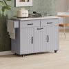 Kitchen Island with Trash Can Storage Cabinet, Kitchen Cart with Drop Leaf, Spice Rack, Towel Rack and Drawer