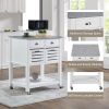 Mobile Rolling Kitchen Island Trolley Serving Cart with Underneath Drawer & Slide-Out Wire Storage Basket