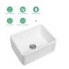 White Undermount Farmhuose Ceramic Kitchen Sink, Deep Apron Single Bowl Farm Sink with Bottom Grid