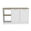 Juniper Kitchen Island, Four Open Shelves, Two Cabinets -Light Oak / White