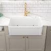 White Undermount Farmhuose Ceramic Kitchen Sink, Deep Apron Single Bowl Farm Sink with Bottom Grid